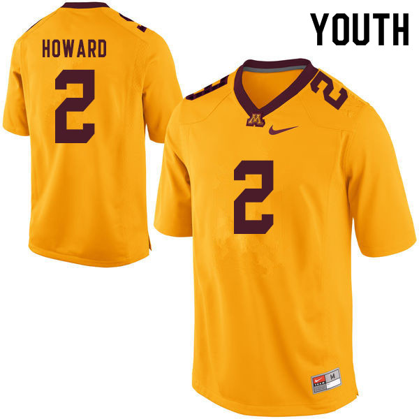 Youth #2 Phillip Howard Minnesota Golden Gophers College Football Jerseys Sale-Yellow - Click Image to Close